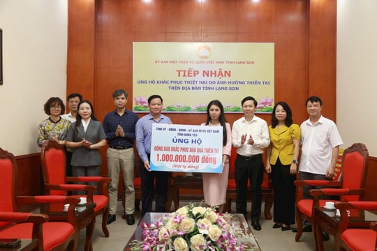 Lạng Sơn tiếp nhận 1 tỷ đồng do tỉnh Hưng Yên hỗ trợ khắc phục hậu quả thiên tai