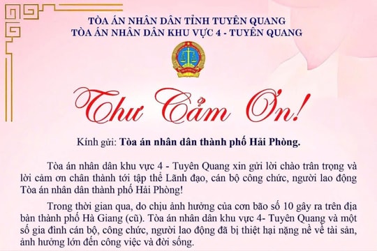 TAND khu vực 4 - Tuyên Quang gửi Thư cảm ơn TAND TP. Hải Phòng