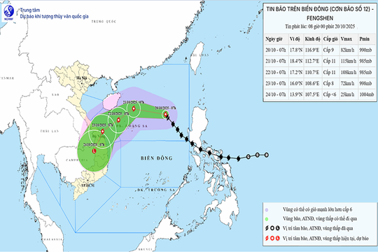 Bão số 12 cách Hoàng Sa 490km, cảnh báo thiên tai cấp 3 vùng biển từ Huế đến Quảng Ngãi