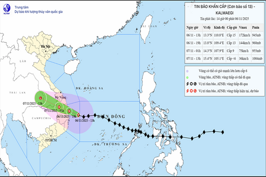 Bão số 13 tăng lên cấp 15, còn cách Quy Nhơn (Gia Lai) 190km