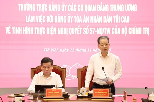 Thường trực Đảng ủy các cơ quan Đảng Trung ương làm việc với Đảng ủy Tòa án nhân dân tối cao