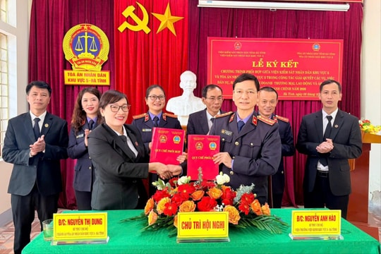 Tòa án và Viện kiểm sát khu vực 5 - Hà Tĩnh ký kết thực hiện quy chế phối hợp năm 2026