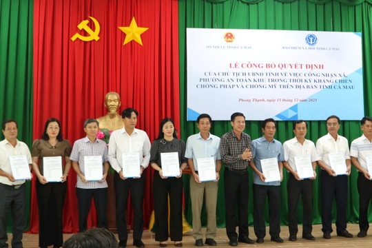 Cà Mau công bố Quyết định công nhận xã, phường An toàn khu