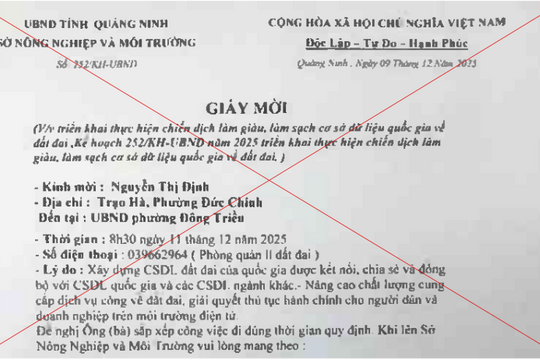 Cảnh báo lừa đảo giả mạo “Chiến dịch làm giàu, làm sạch dữ liệu đất đai”
