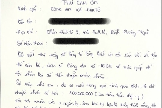 Công an giúp dân lấy lại 300 triệu đồng khi chuyển tiền nhầm
