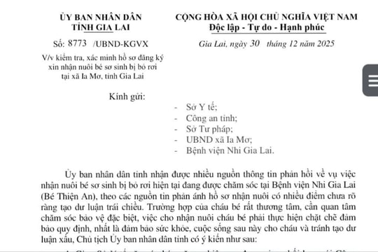 Tỉnh Gia Lai chỉ đạo kiểm tra, xác minh hồ sơ xin nhận nuôi bé sơ sinh bị bỏ rơi