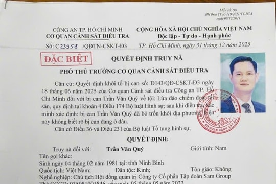 Truy nã đặc biệt bị can Trần Văn Quý trong vụ án lừa đảo chiếm đoạt tài sản