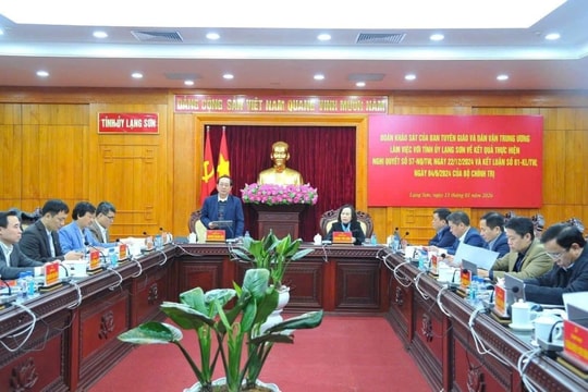 Đoàn công tác của Ban Tuyên giáo và Dân vận Trung ương làm việc tại tỉnh Lạng Sơn
