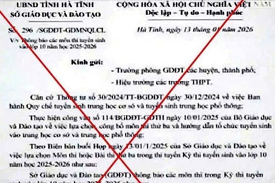 Cảnh báo văn bản giả mạo thông tin các môn thi tuyển sinh lớp 10