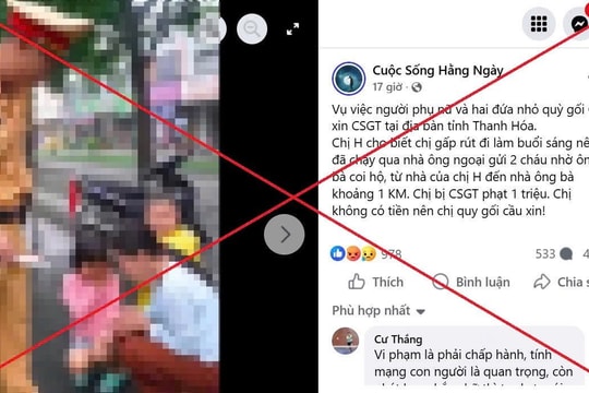 Việc mẹ con quỳ gối xin Cảnh sát giao thông tại Thanh Hóa là tin giả
