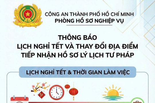 Công an TP.HCM thông báo thay đổi địa điểm tiếp nhận và trả kết quả lý lịch tư pháp