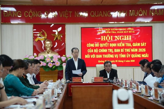 Công bố quyết định kiểm tra, giám sát đối với Tỉnh ủy Quảng Ngãi