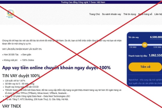 Cảnh báo website giả mạo Trường Cao đẳng Công nghệ Y - Dược Việt Nam để cho vay tiền