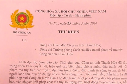 Triệt phá đường dây ma túy xuyên quốc gia, Công an tỉnh Thanh Hóa nhận thư khen