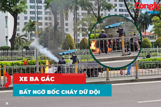 Xe ba gác bốc cháy dữ dội giữa trưa, người dân dập lửa thần tốc