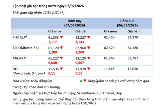 Phân tích thị trường bạc ngày 7/7: Bạc giảm, lực hồi yếu