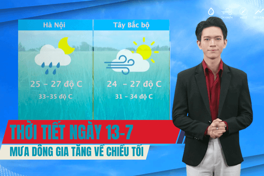Thời tiết ngày 13/7: Mưa dông gia tăng về chiều tối