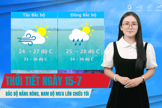 Thời tiết ngày 15/7: Bắc bộ nắng nóng, Nam bộ mưa lớn về chiều tối