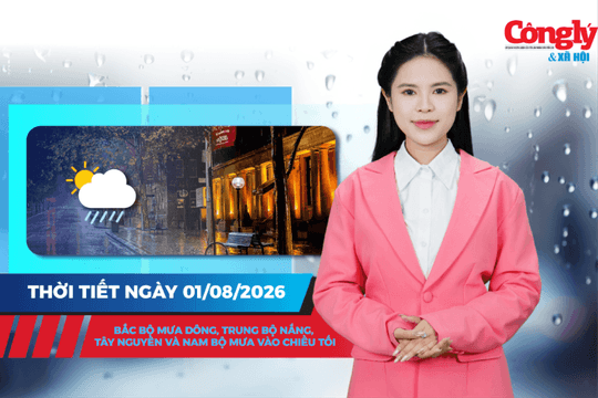 Thời tiết ngày 1/8: Bắc Bộ mưa dông, Trung Bộ nắng, Tây Nguyên và Nam Bộ mưa vào chiều tối