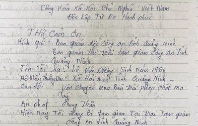 Lá thư xúc động của phạm nhân được ân giảm án tử hình gửi Trại tạm giam CA Quảng Ninh