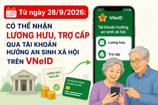 Nhận lương hưu, trợ cấp qua tài khoản VNeID từ ngày 28/9/2026