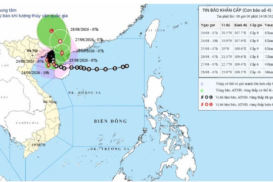 Bão số 4 ít di chuyển, cách Quảng Ninh và Hải Phòng 120km