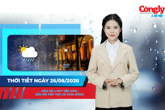Thời tiết ngày 26/8: Bão số 4 suy yếu dần, Bắc Bộ tiếp tục có mưa dông