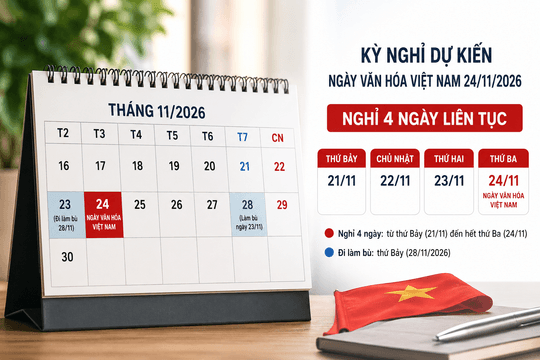 Còn một kỳ nghỉ lễ dự kiến kéo dài 4 ngày trong năm 2026