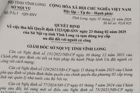 Sở Nội vụ tỉnh Vĩnh Long bất ngờ thu hồi quyết định hành chính trước ngày xét xử