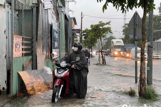 TP.HCM: Mưa lớn, nhiều tuyến đường thành “sông”