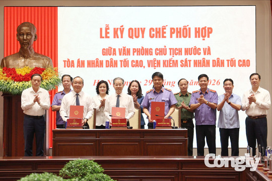 Ký Quy chế phối hợp giữa Văn phòng Chủ tịch nước với TANDTC và VKSNDTC