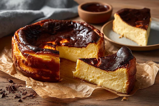 Basque Cheesecake - Chiếc bánh phô mai nâu sẫm màu nổi tiếng của Tây Ban Nha