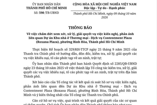 UBND TP.HCM chấm dứt giải quyết kiến nghị, phản ánh tại dự án Roxana Plaza