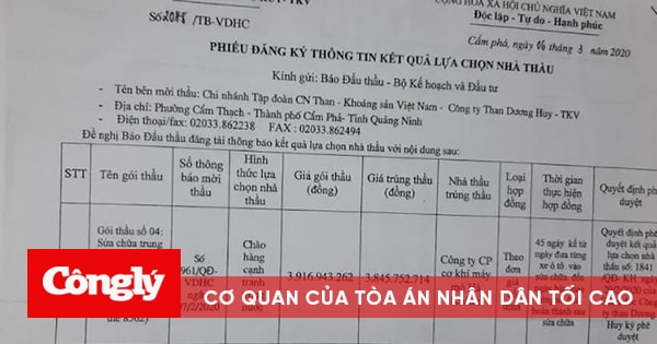 Công ty than Dương Huy - TKV lộ dấu hiệu vi phạm quy định đấu thầu