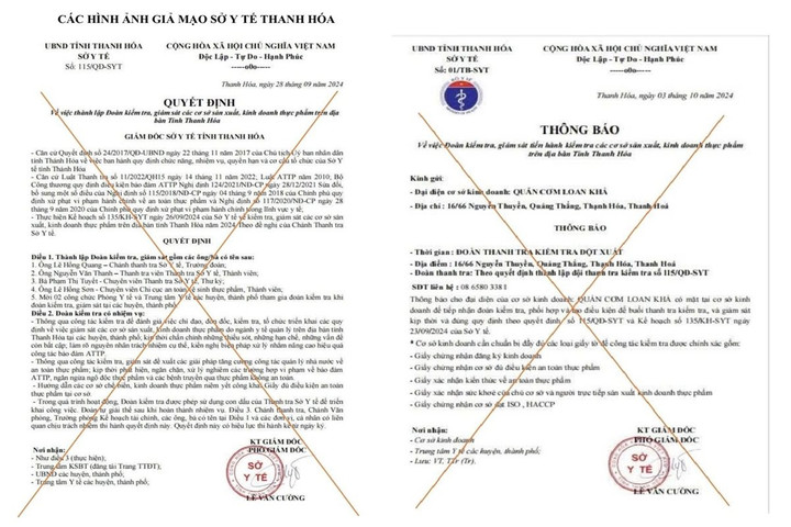 Cảnh báo giả mạo văn bản Sở Y tế Thanh Hóa kiểm tra cơ sở kinh doanh thực phẩm