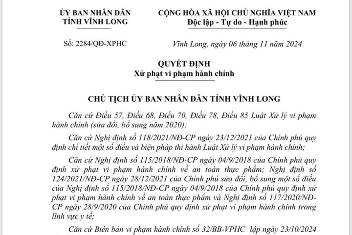 Vĩnh Long: Xử phạt chủ hộ kinh doanh Hồng Phát 96 triệu đồng