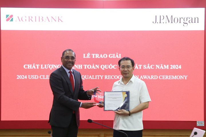 Agribank nhận giải thưởng “Chất lượng thanh toán quốc tế xuất sắc năm 2024” từ JPMorgan