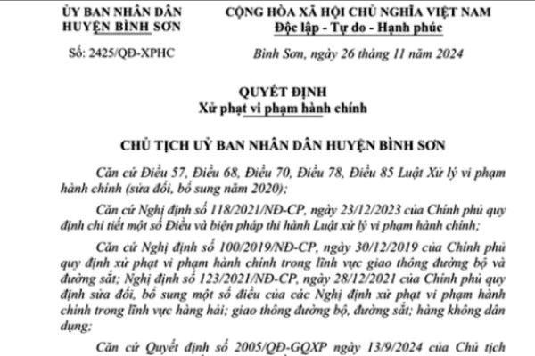 Quảng Ngãi: Một doanh nghiệp bị xử phạt 34 triệu đồng