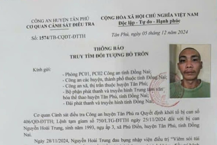 Lợi dụng đi khám bệnh, đối tượng trốn khỏi nơi giam giữ