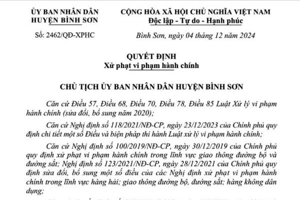 Quảng Ngãi: Vi phạm trật tự an toàn giao thông, một doanh nghiệp bị xử phạt