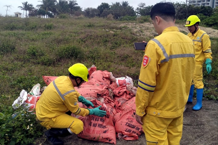 Quảng Nam thu gom 7 tấn dầu vón cục dạt vào bờ biển