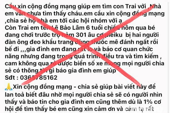 Thông tin dùng thuốc mê bắt cóc trẻ em Gia Lai là bịa đặt