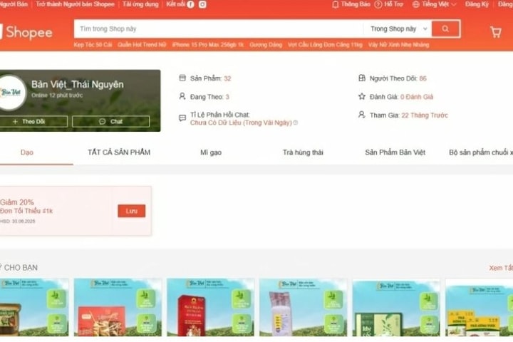 Ra mắt gian hàng nông sản chung của Thái Nguyên trên Shopee