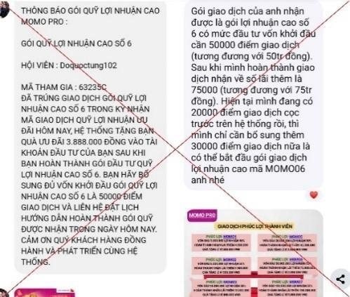 Người đàn ông bị lừa đảo hàng trăm triệu đồng từ tin nhắn quảng cáo đầu tư qua “MoMo Pro”