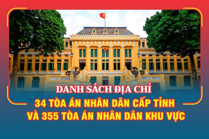 Danh sách chi tiết địa điểm đặt trụ sở chính 34 TAND cấp tỉnh và 355 TAND khu vực