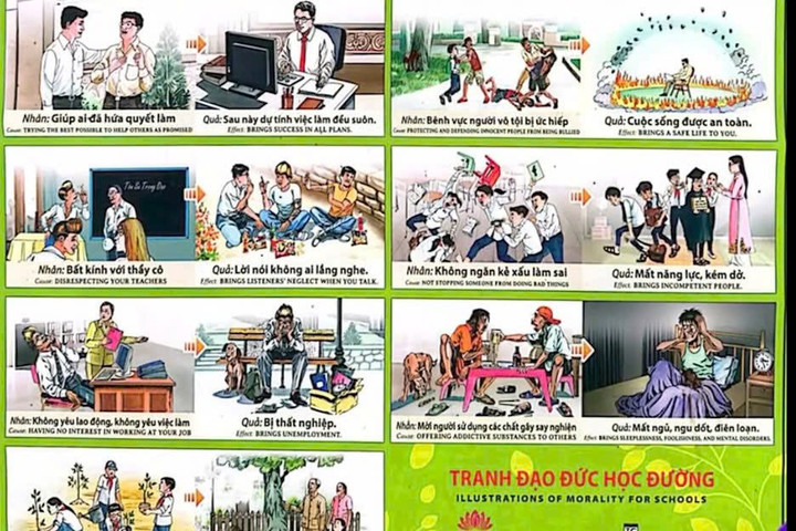 Trường học treo tranh luật nhân quả, chính quyền nói gì?