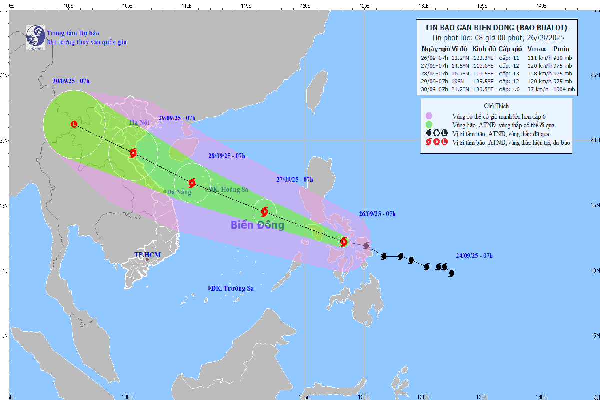 Bão Bualoi đang tiến gần Biển đông, dự báo mạnh dần lên