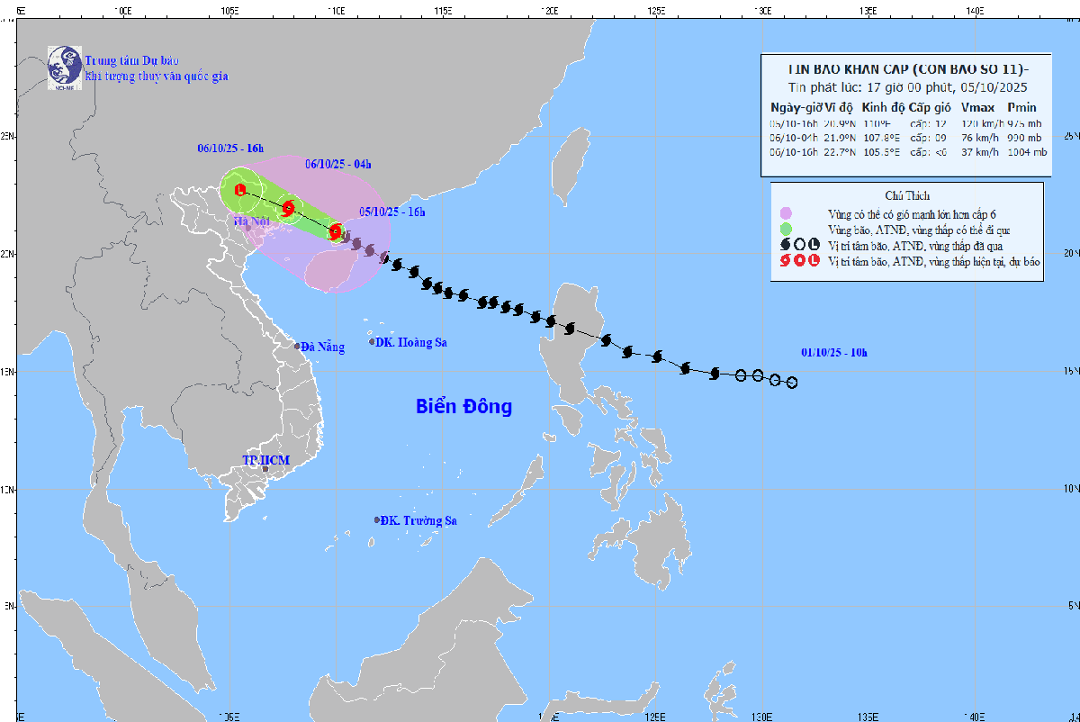 Bão số 11 Matmo còn cách Quảng Ninh 210 km, cường độ gió mạnh nhất cấp 8 - 9