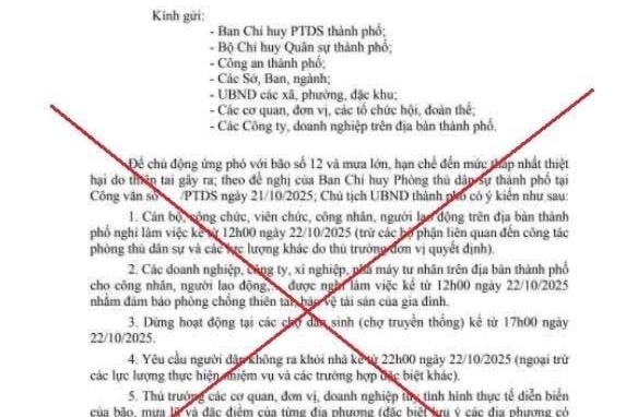 Không có chỉ đạo nghỉ làm việc, dừng hoạt động chợ từ chiều 22/10