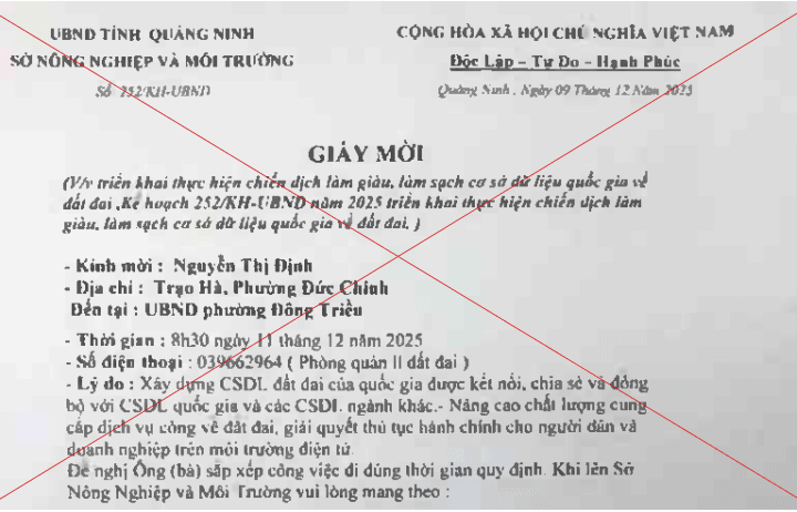Cảnh báo lừa đảo giả mạo “Chiến dịch làm giàu, làm sạch dữ liệu đất đai”